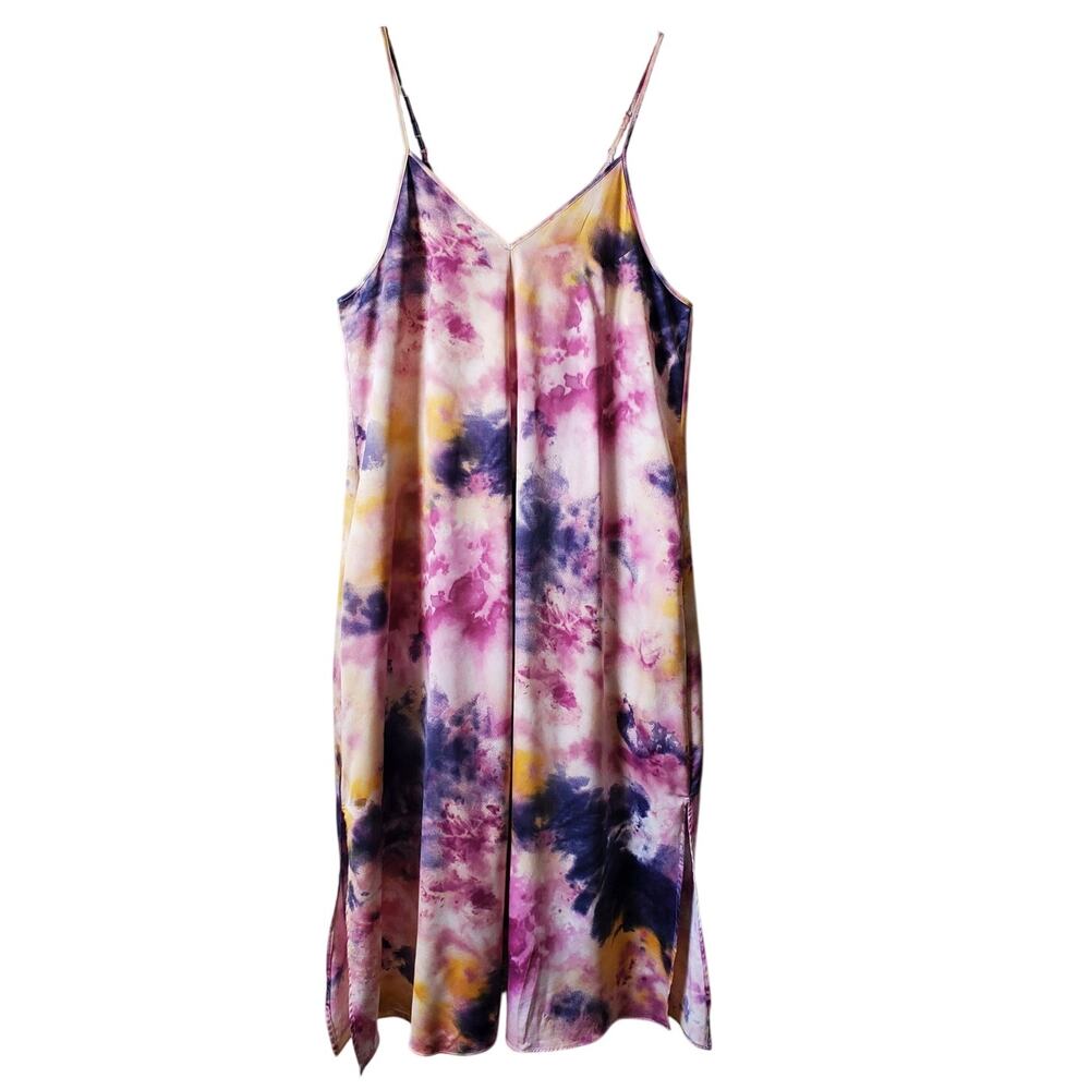 Women Linea Donatella Tie Die Satin Slip Midi Dress M Boho Chic Festival Hippie